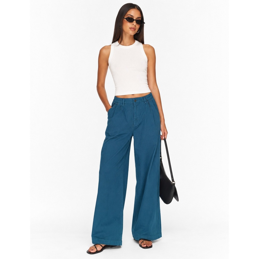 Current/Elliott Postman Wide Leg Women's‎ Pants Green Blue 32 Minimalist Casual